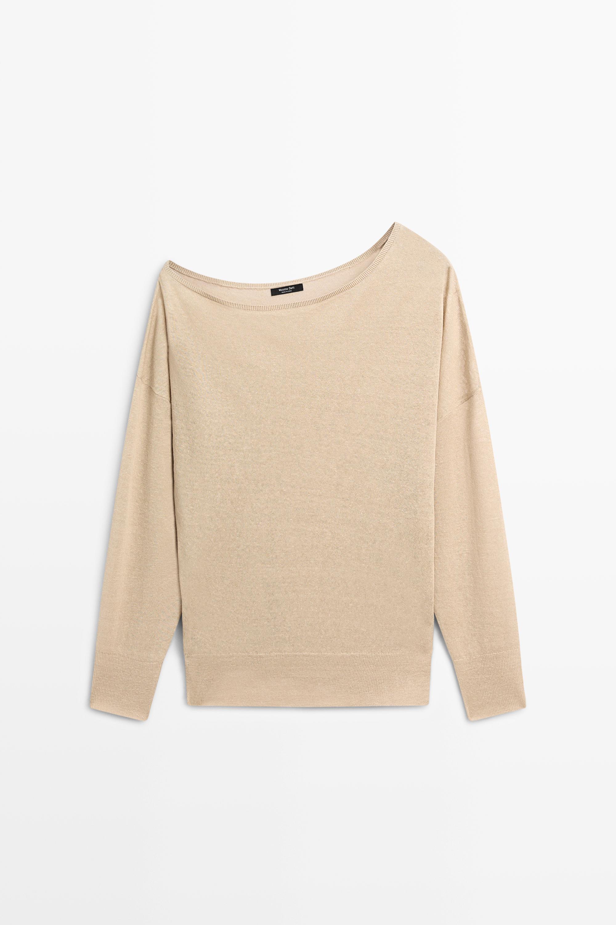 Flowing 100% linen off-the-shoulder sweater